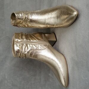 🆕️ SUGAR Natti Gold Shimmer Pointed Toe Block Heel Ankle Boots WOMENS SIZE: 7